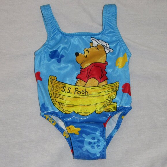 Vtg 90s Disney Winnie the Pooh SS Pooh Piglet AOP Swim Bathing Suit 12 Months - Picture 1 of 3